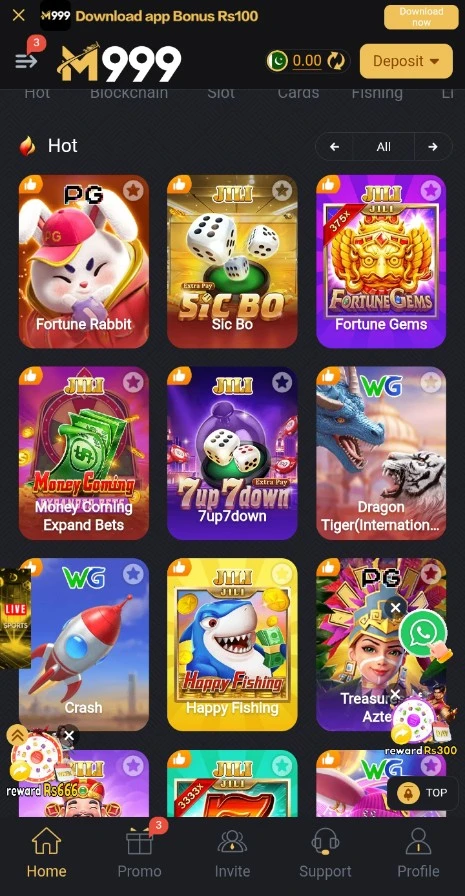M999 Game is an online gaming application that offers several game categories within a single platform. Users can participate in different games, complete activities, and access promotional offers available inside the app.